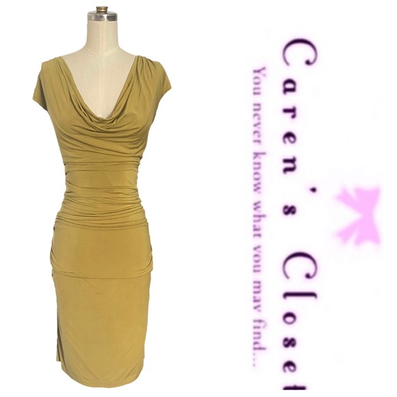Andrew Marc Dresses & Skirts - Andrew Marc Gold Stretch Jersey Ruched Body-con Cocktail Dress